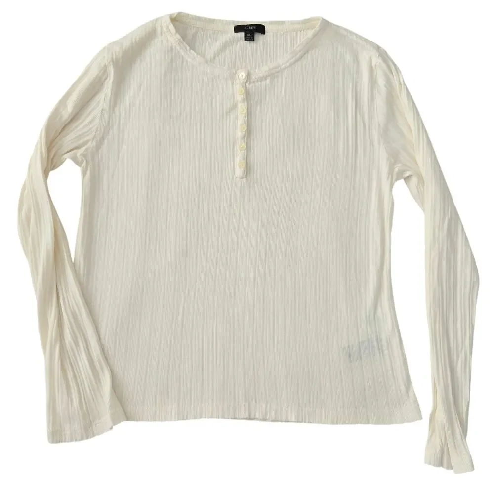 Minimalist Coquette Balletcore J.Crew Ribbed Long Sleeve Henley Front Button XL
